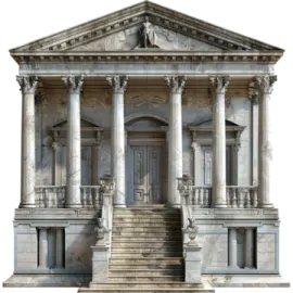 an old building with columns and a staircase