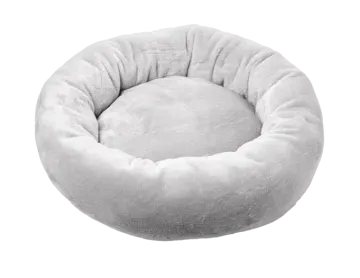 a grey dog bed on a white background