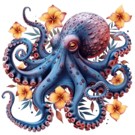 an octopus with flowers on it's back