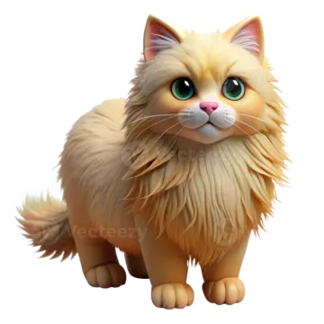 a cartoon cat with green eyes and long hair