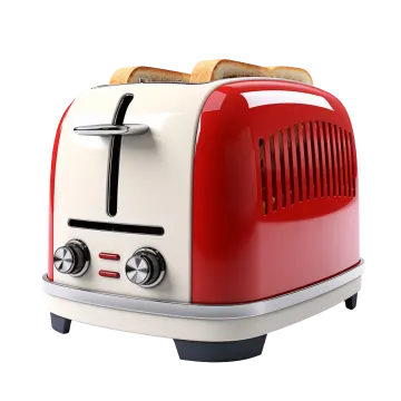 a red and white toaster on a white background