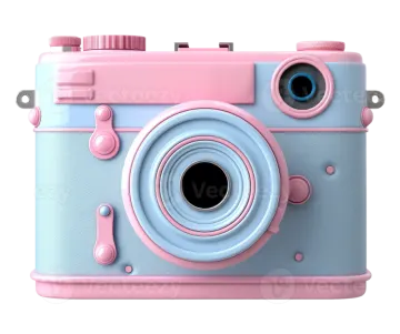 a pink and blue camera