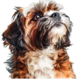 a brown and white dog with long hair