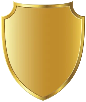 a golden shield on a white background
