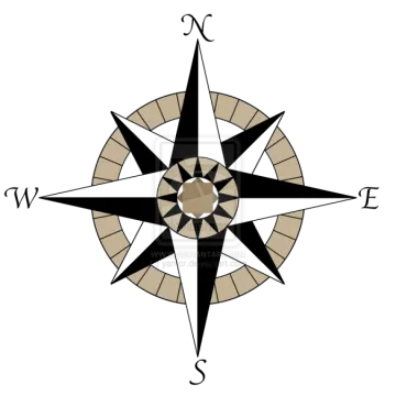 a black and white compass on a white background