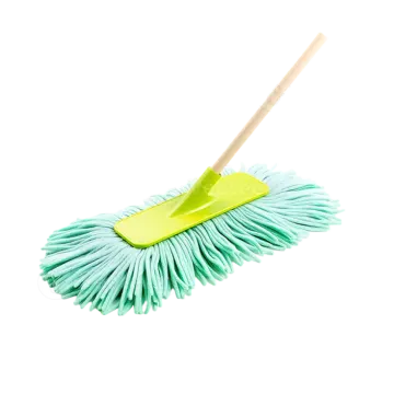 a green dust mop on a white background