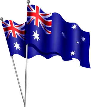 two australian flags flying in the wind
