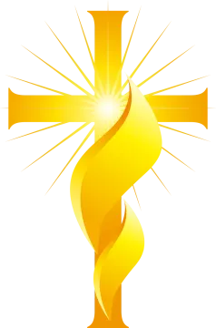 a golden cross with the sun shining behind it