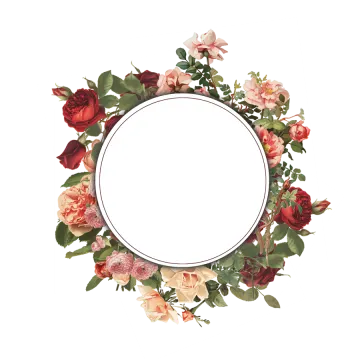 a round frame with roses and leaves