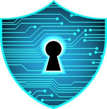 a blue shield with a lock on it