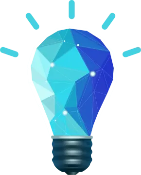 a blue light bulb with geometric shapes around it