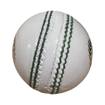 a white and green cricket ball on a white background