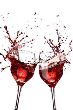 two glasses of wine splashing into each other glasses