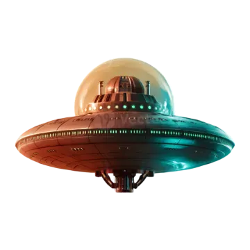 an alien spaceship flying over a white background