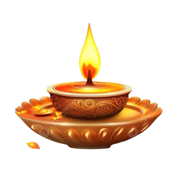 a lit oil lamp on a white background
