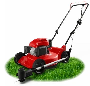 a red lawn mower on the grass