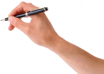 a hand holding a pen and writing on it