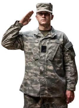 a man in a military uniform salutes his hat