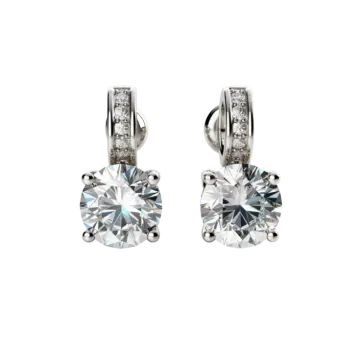 a pair of diamond earrings on a white background