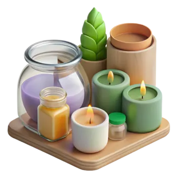 a wooden tray with candles on it