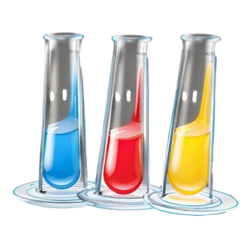 three beaks with different colored liquids in them