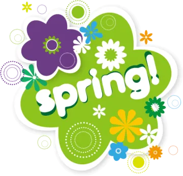 a green background with flowers and the word spring