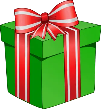 a green gift box with a red bow