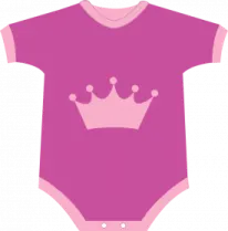 a pink onesuit with a crown on it