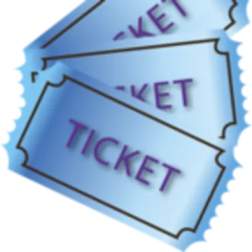 a blue ticket with the word ticket on it