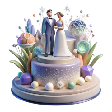 a wedding cake with a bride and groom on top