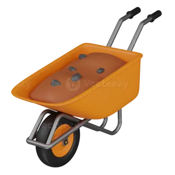 an orange wheelbark with black wheels