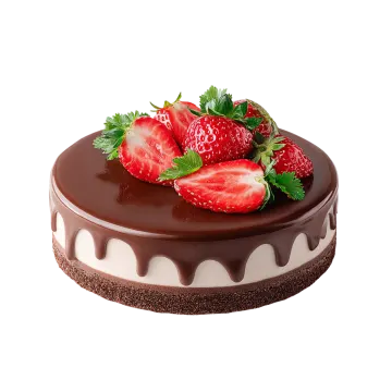 a chocolate covered cake with strawberries on top