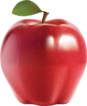 a red apple with a leaf on top