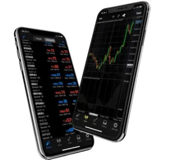 a smartphone and an iphone showing the stock market