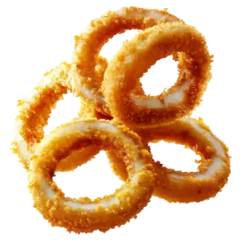 three onion rings on a white background