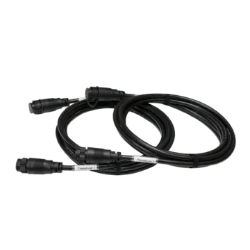 a black extension cable with a white background