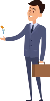a man in a suit and tie holding a briefcase