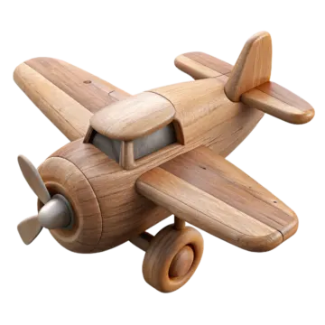 a wooden toy plane on a white background