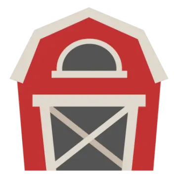 a red barn with a white roof