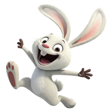 a white rabbit is jumping in the air