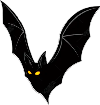 a black bat with yellow eyes