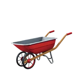 a red wheelbark with wooden handle