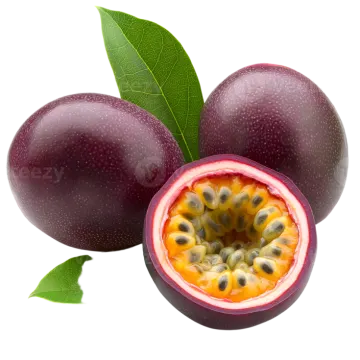 fresh passion fruit with leaves isolated on white background