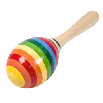 a colorful wooden toy with a wooden handle