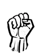 a black and white drawing of a fist