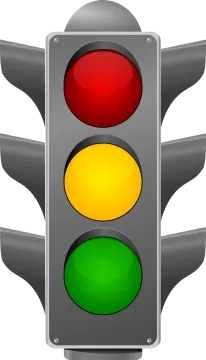 a traffic light with three red and green lights