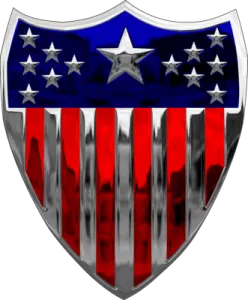 a shield with the american flag on it