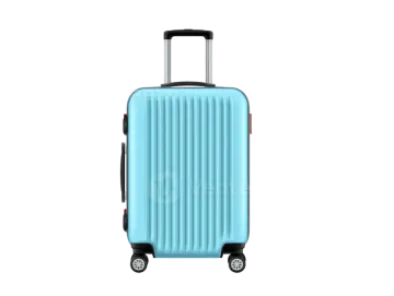 a blue suitcase on white background
