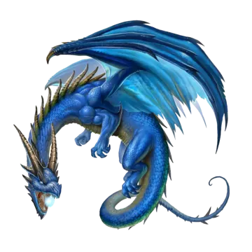 a blue dragon with its wings spread out