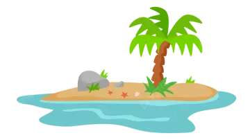 a small island with palm trees and rocks